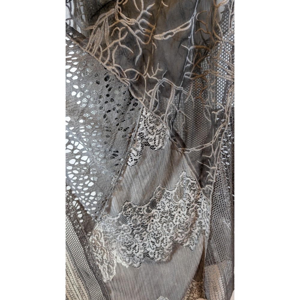 ADORE Boho Gray Mesh Lace Vest Sleeveless Duster Asymmetric Open XL - Picture 2 of 6